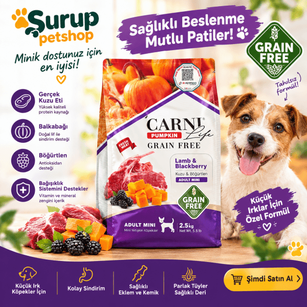 CARNI MİNİ YETİŞKİN KÖPEKLER İÇİN KUZU&BÖĞÜRTLEN 2,5 kg