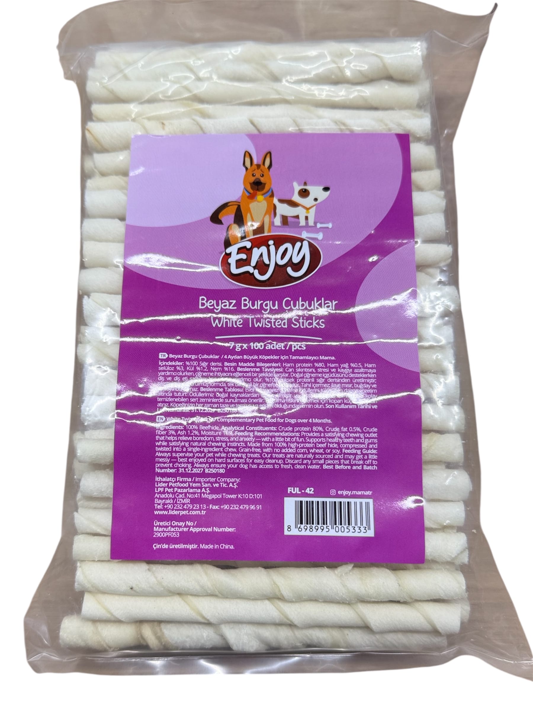 ENJOY BEYAZ BURGU ÇUBUKLAR KÖPEK İÇİN 100 ADET