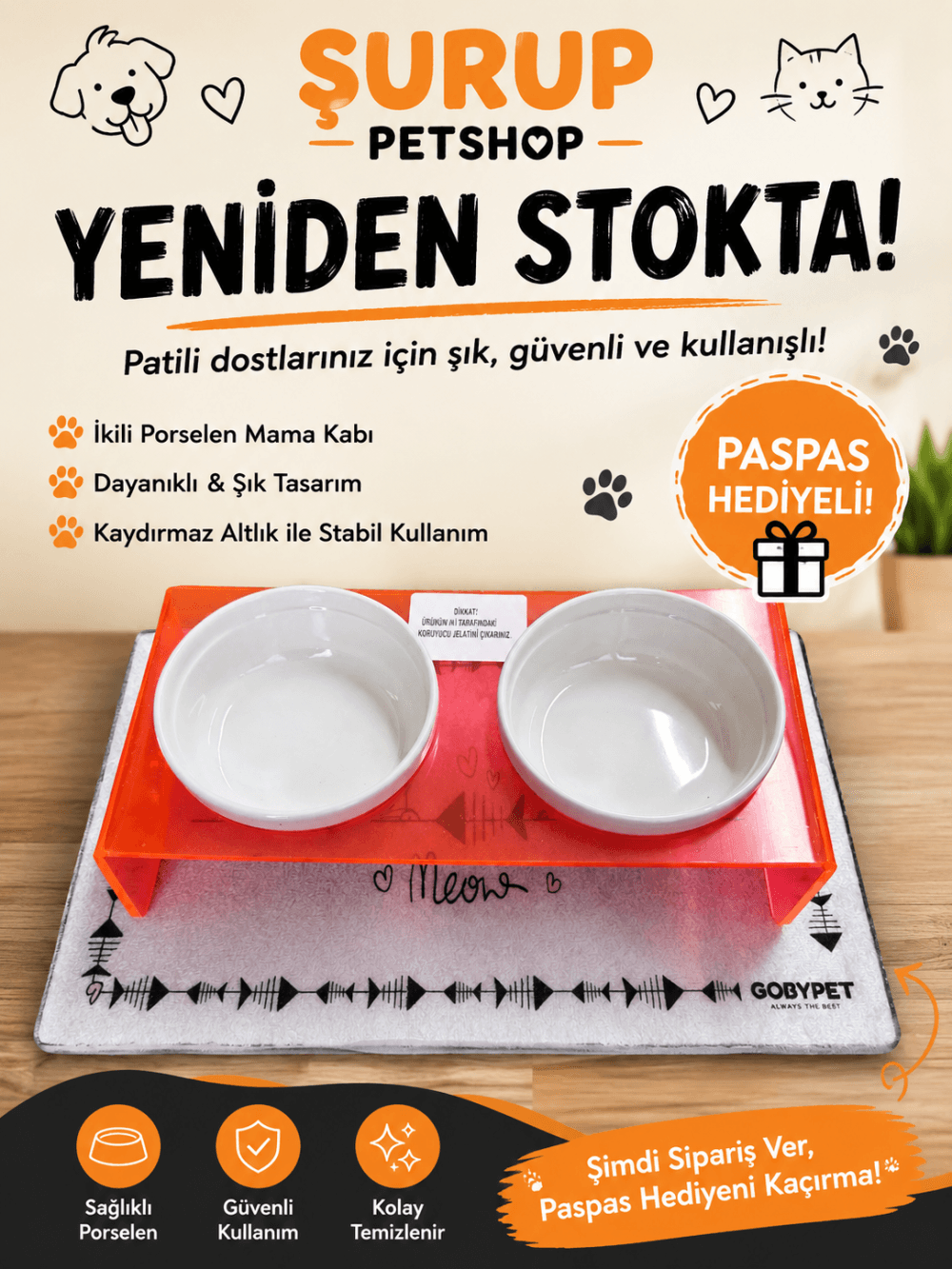 Gobypet İKİLİ SERAMİK MAMA KABI