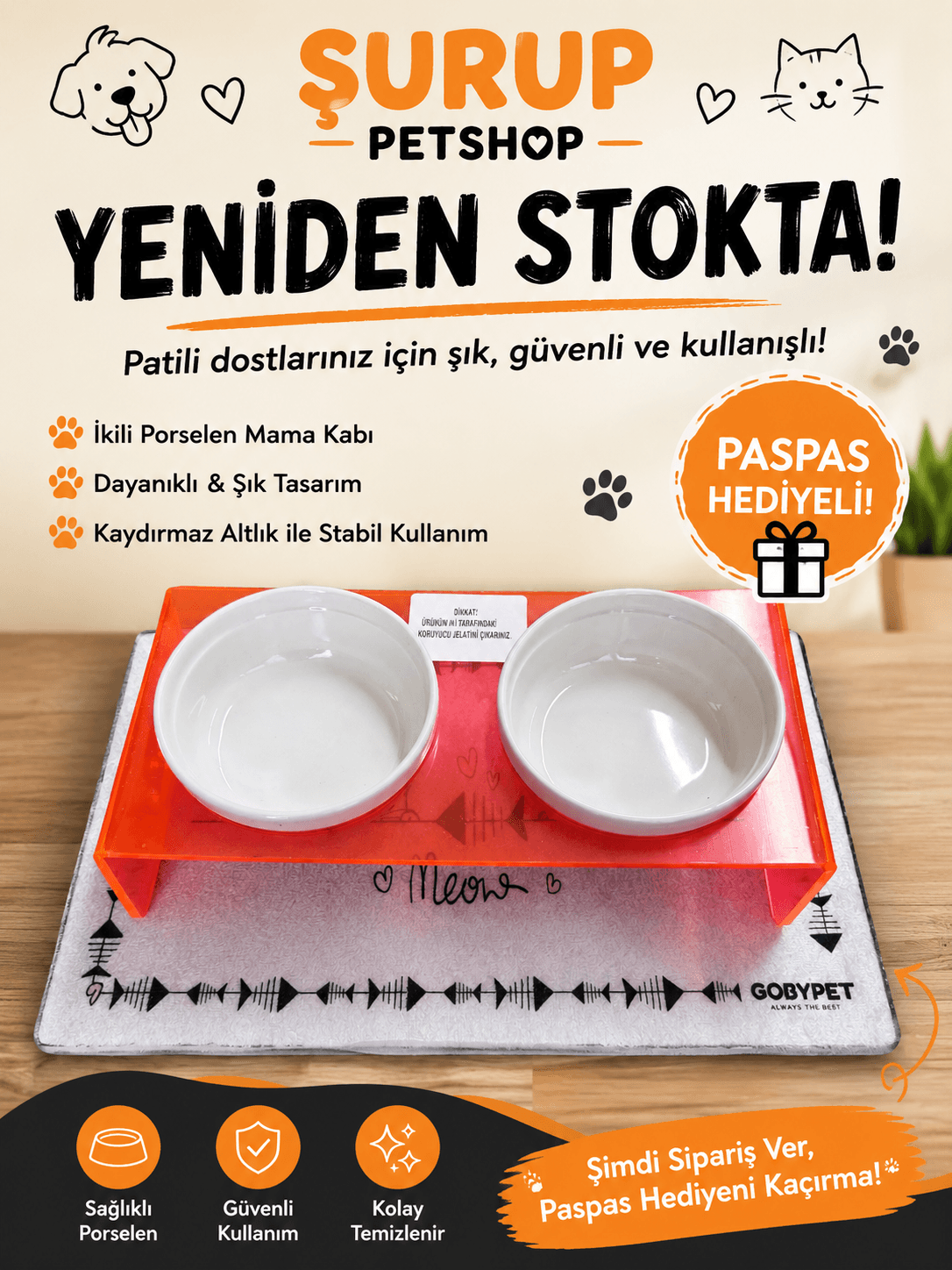 Gobypet İKİLİ SERAMİK MAMA KABI