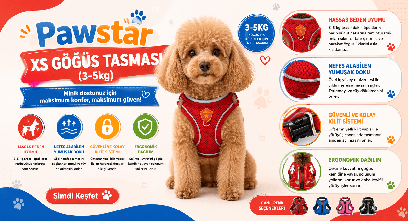 Pawstar XS GÖĞÜS TASMASI(3-5kg) ürün görseli