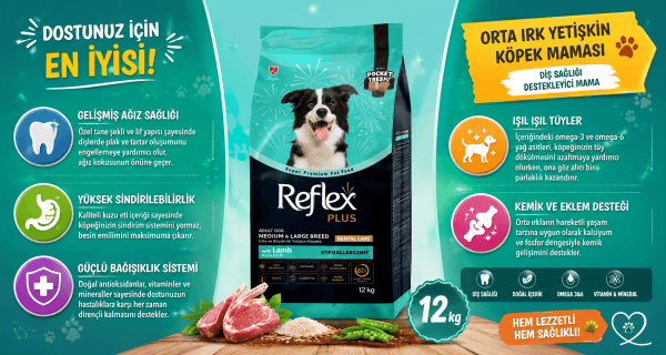 REFLEX ORTA IRK YETİŞKİN KÖPEK MAMASI 12 kg(Diş sağlığı destekleyici mama)