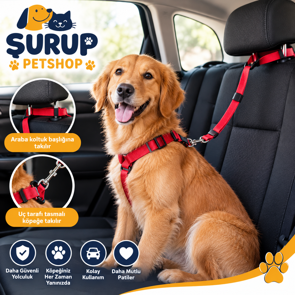 Köpekler İçin Araç İçi Emniyet Tasması