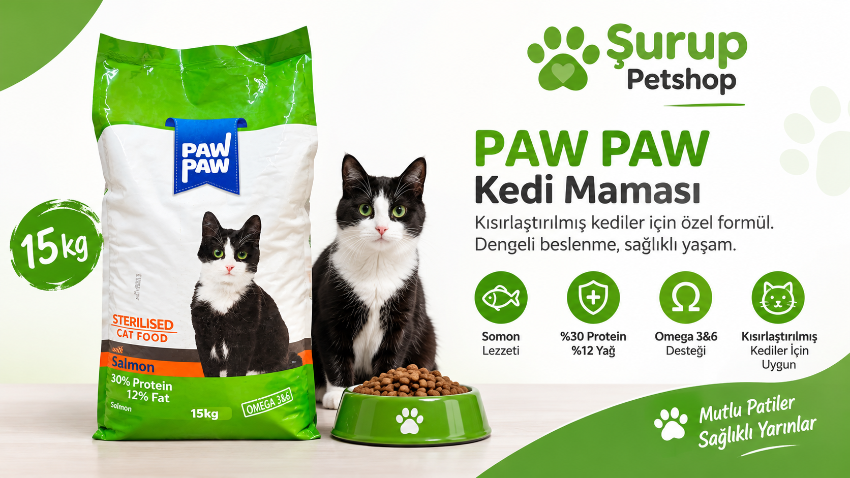 Pawpaw Kısır Somon Kedi Maması 15kg
